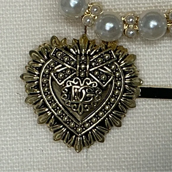 Dolce & Gabbana Devotion Pearl Heart Hair Clip Set w/ Dust Bag display picture 1